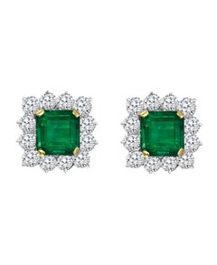 AGL Certified Insignificant Traditional 5 ct Colombian Emerald Diamond Earrings