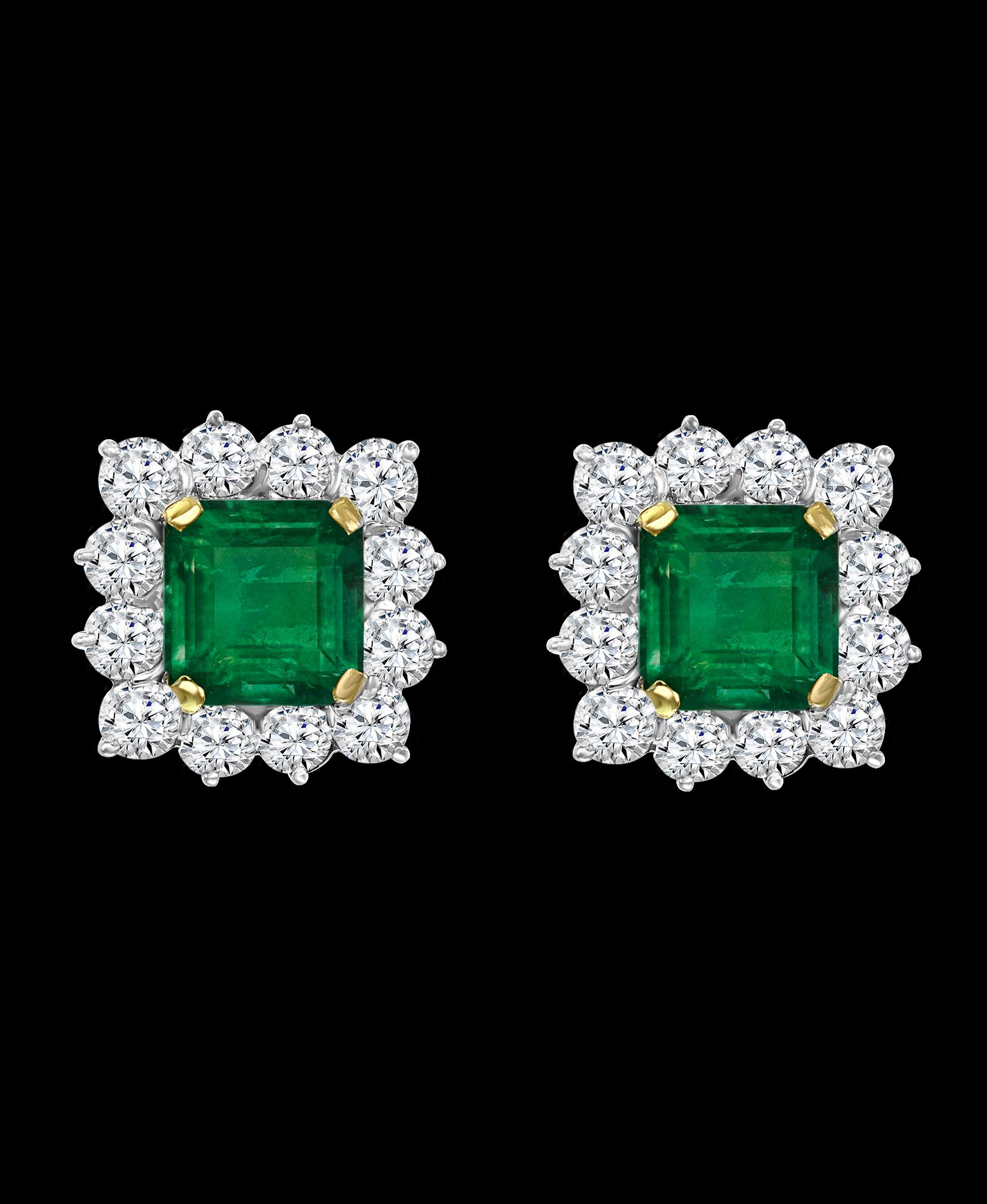 Traditionelle 5 Karat kolumbianische Smaragd-Diamant-Ohrringe, AGL-zertifiziert, unbedeutend (Smaragdschliff) im Angebot