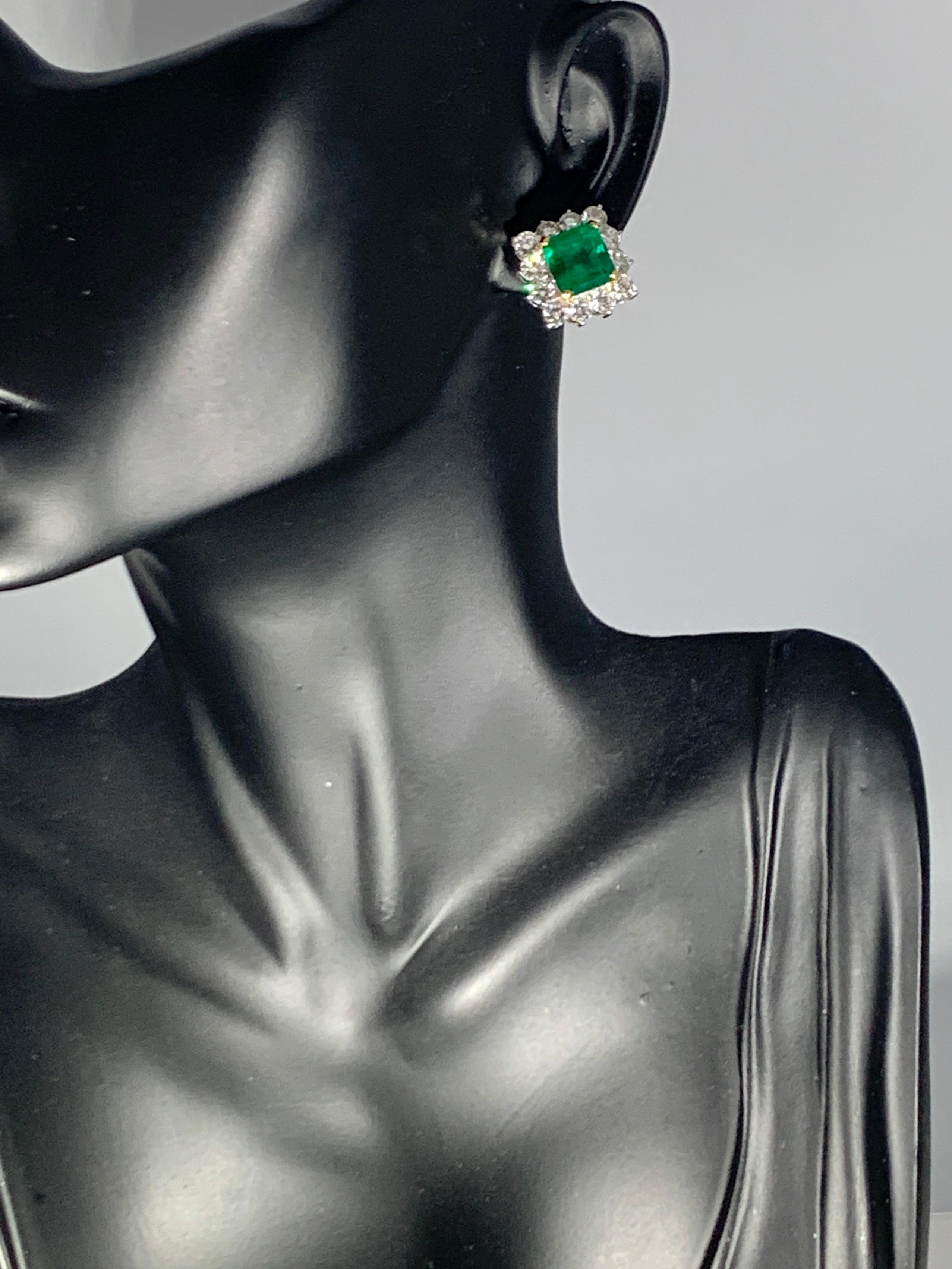 Traditionelle 5 Karat kolumbianische Smaragd-Diamant-Ohrringe, AGL-zertifiziert, unbedeutend im Angebot 4