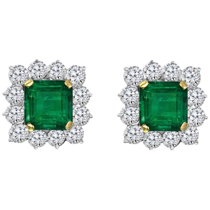 Oscar Heyman AGL Certified Tradition Colombian Emerald Diamond Earring ...