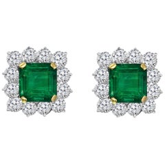 AGL Certified Insignificant Traditional 5 ct Colombian Emerald Diamond Earrings