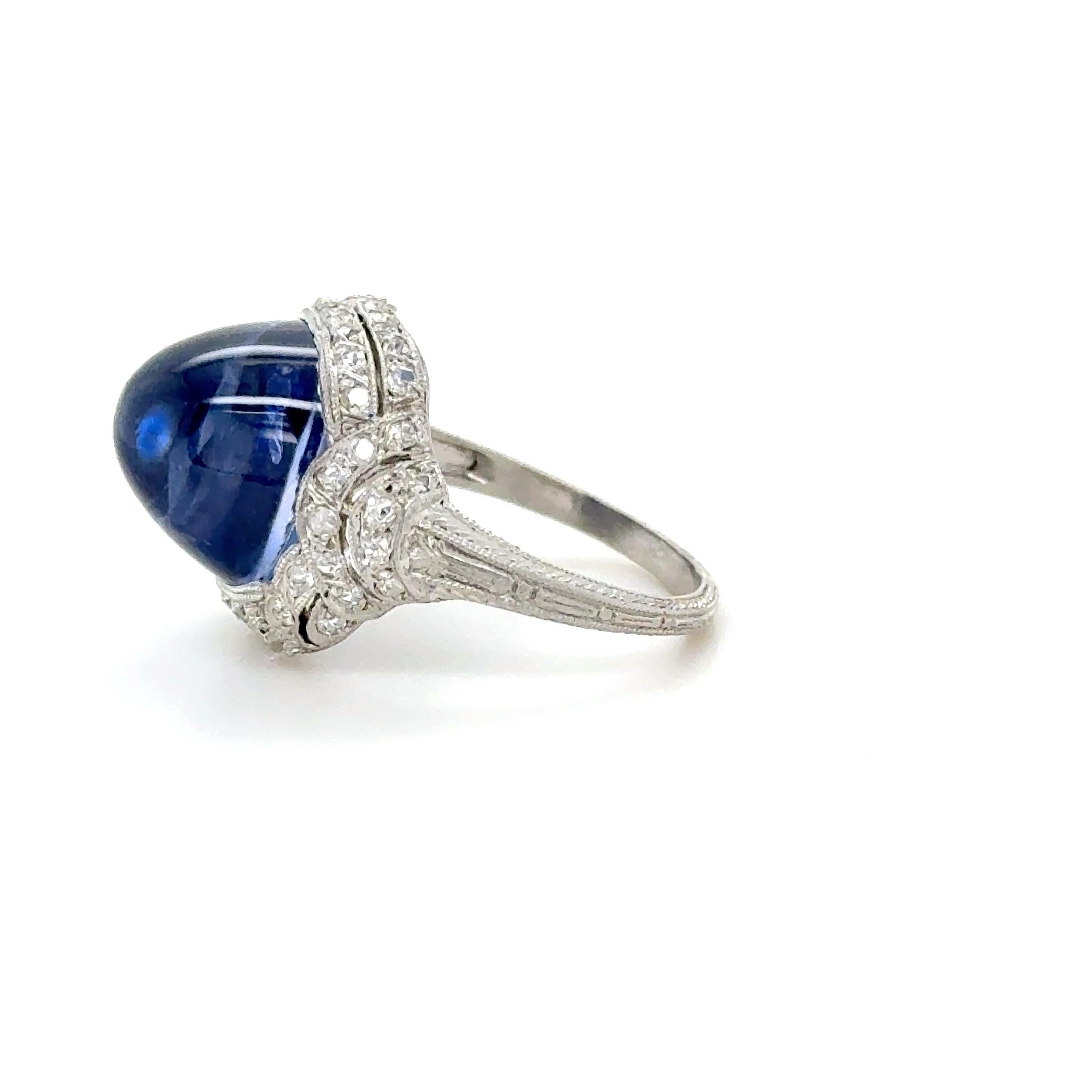 AGL Certified Kashmir Sapphire and Diamond Edwardian Ring In Excellent Condition For Sale In Chicago, IL
