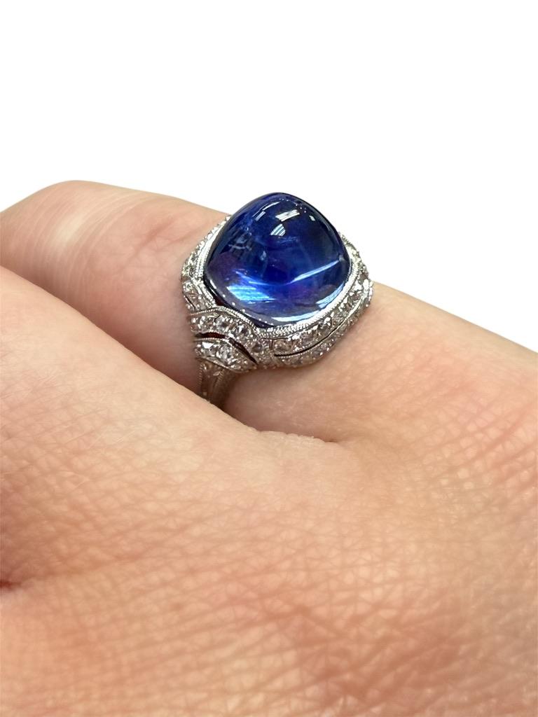AGL Certified Kashmir Sapphire and Diamond Edwardian Ring For Sale 2