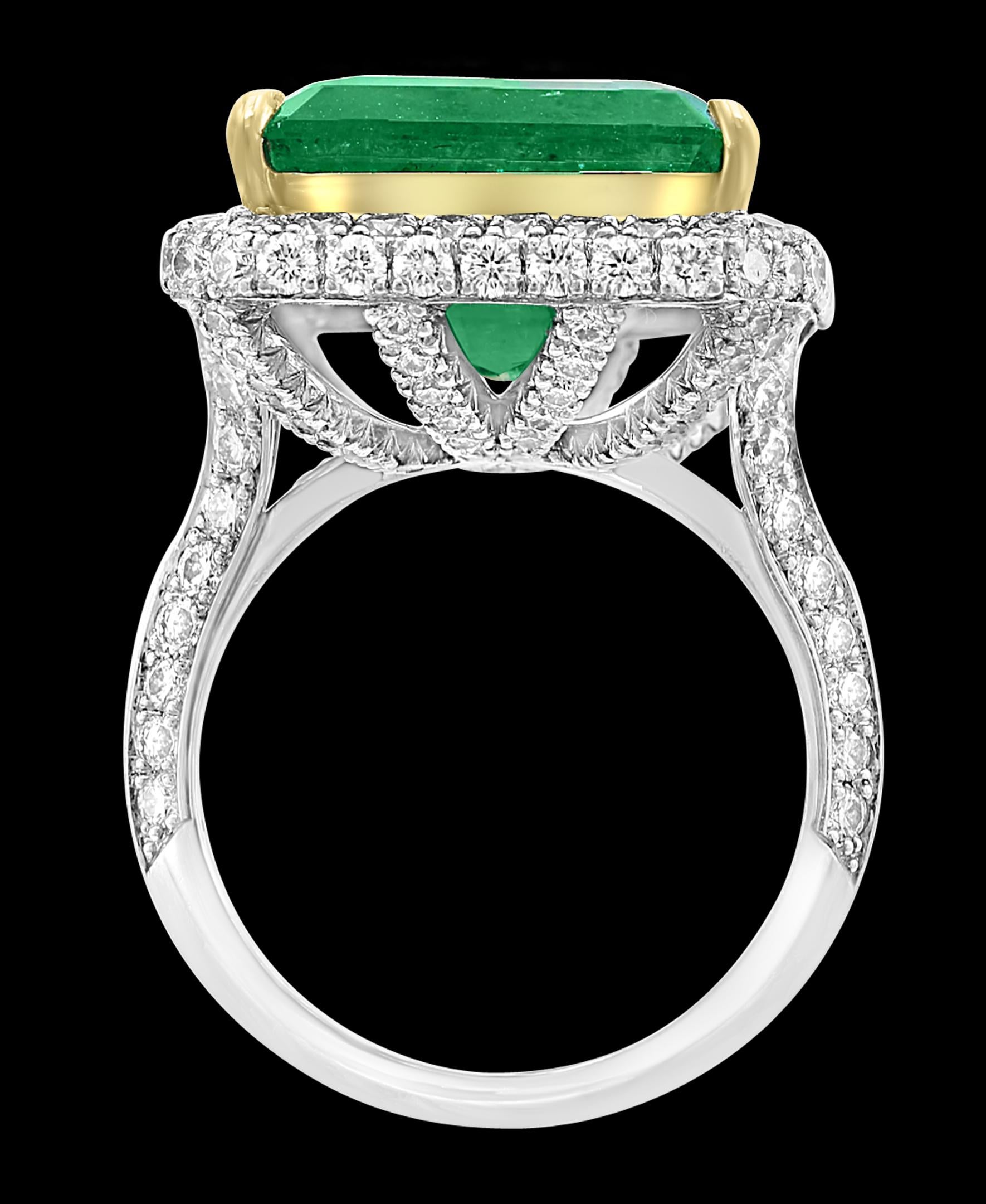 AGL Certified  13.10 Ct  Emerald Cut Colombian  Emerald  Diamond 18K Gold Ring 2