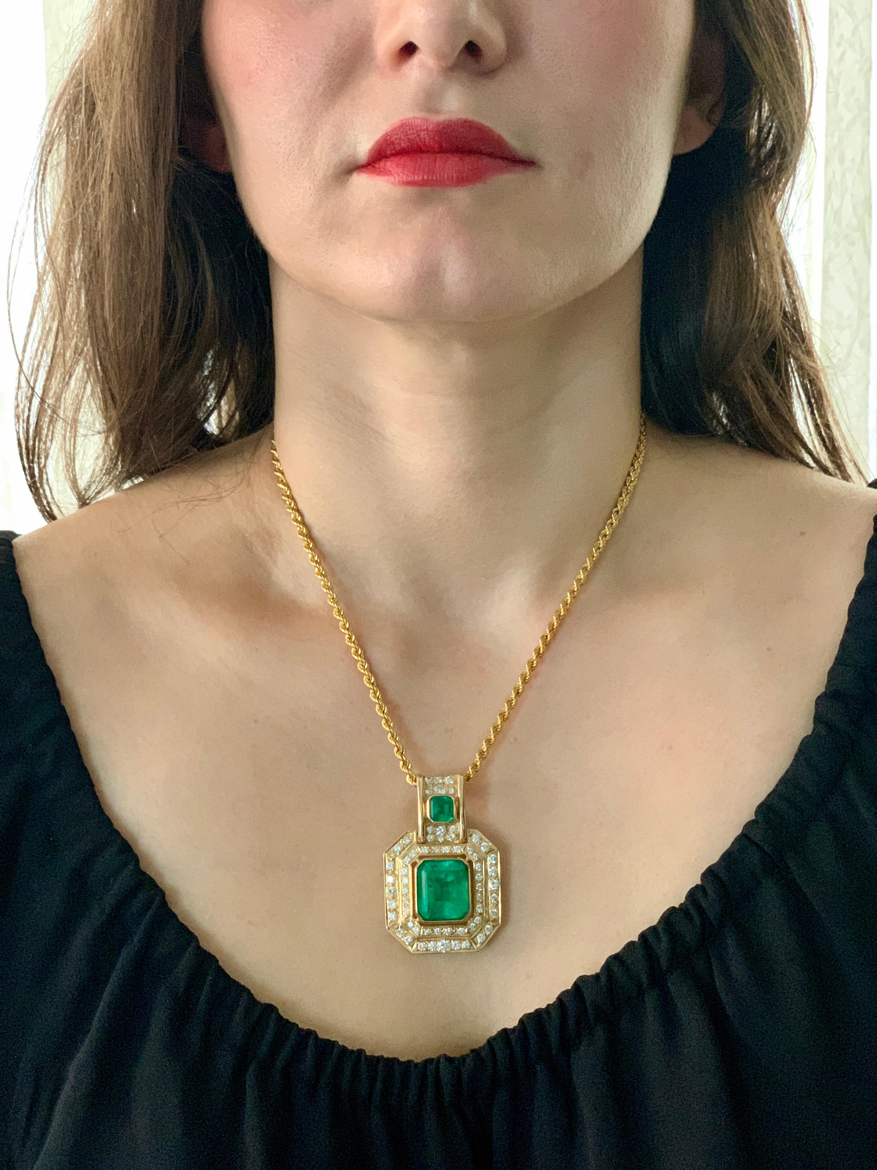 AGL Certified Minor 20 Ct Colombian Emerald & 5 Ct Diamond Pendent/Necklace 14K 3