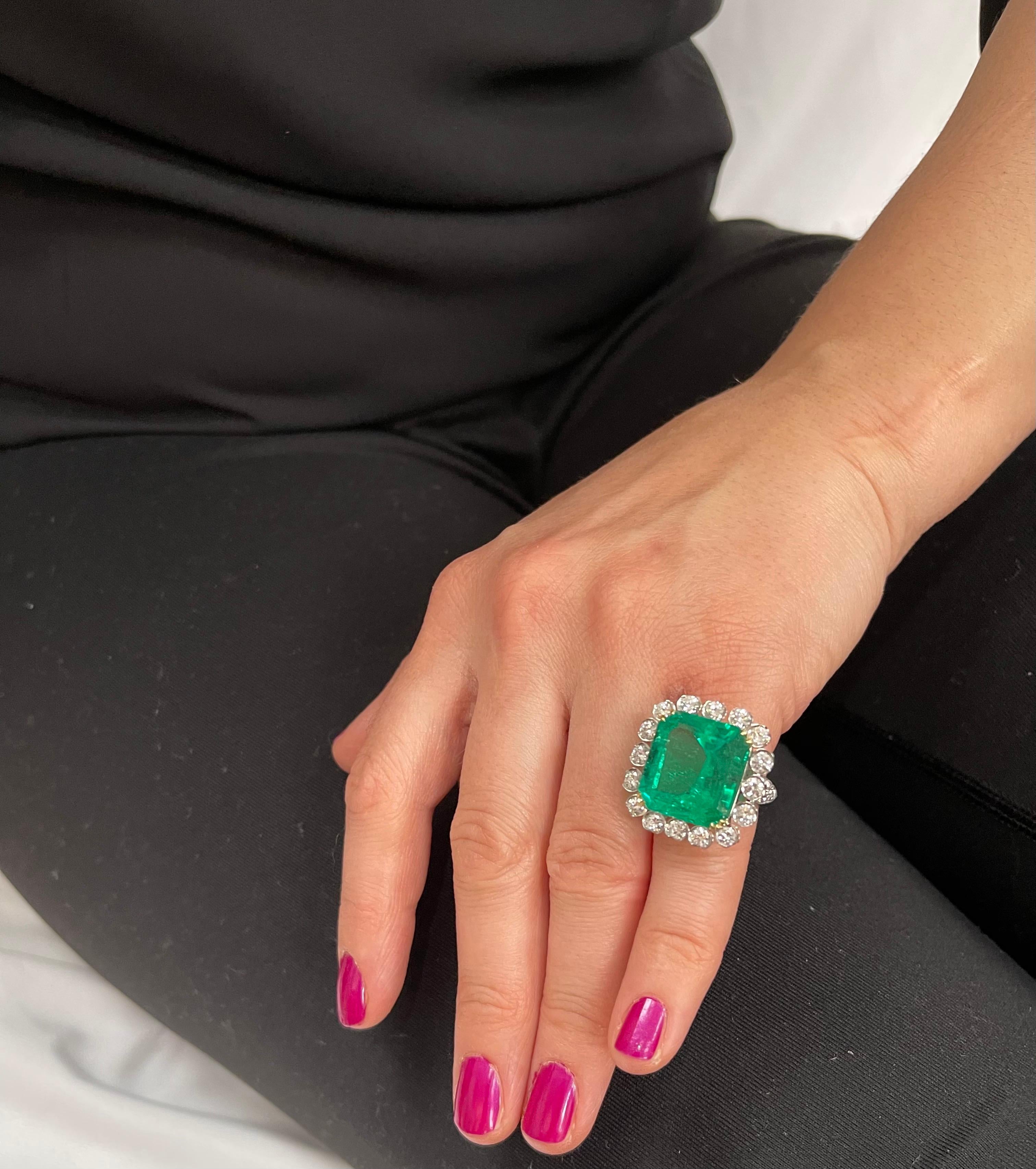 AGL zertifiziert Minor 20 Ct Smaragdschliff kolumbianischen Smaragd Diamant Platin Ring 6