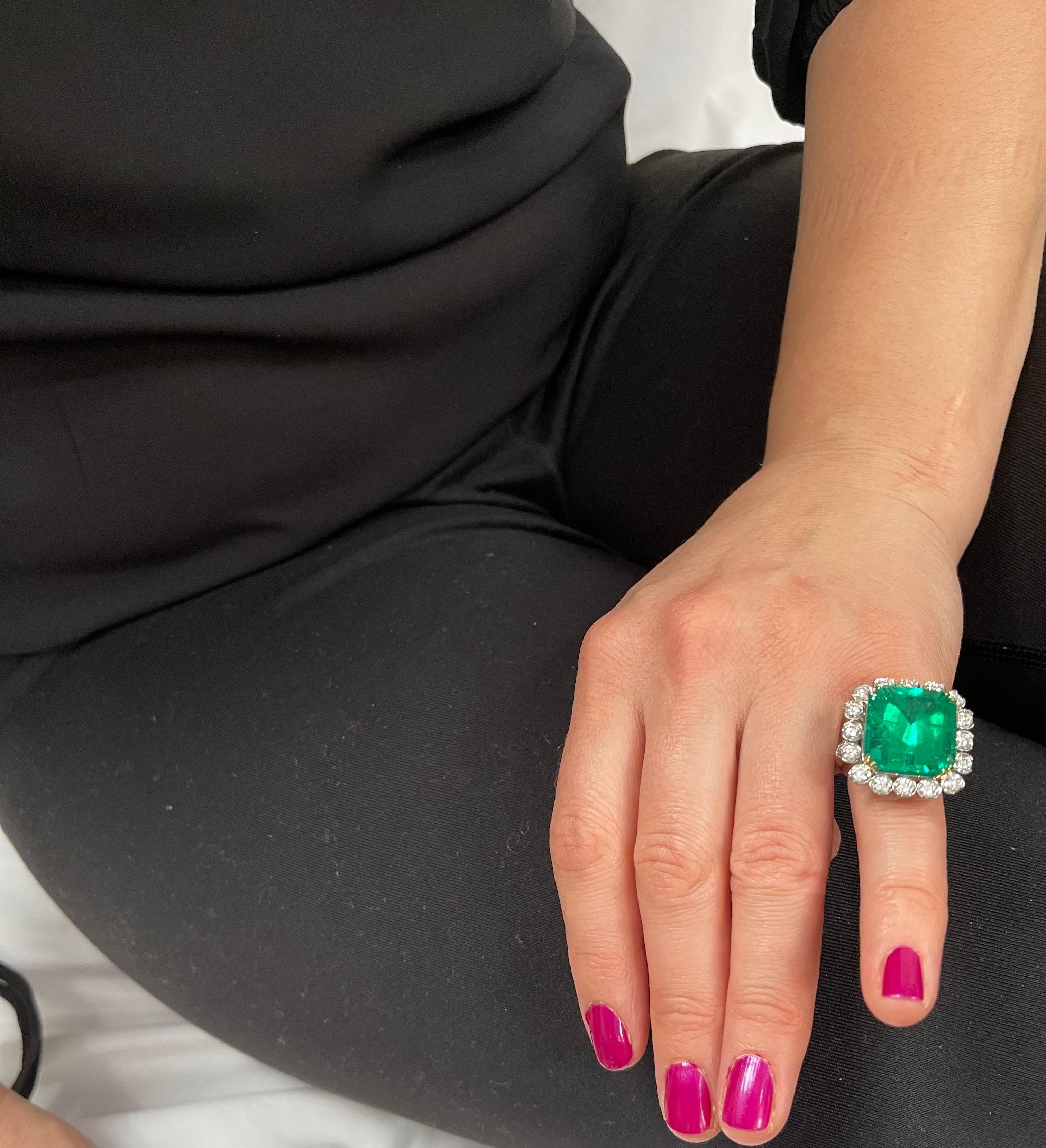 AGL zertifiziert Minor 20 Ct Smaragdschliff kolumbianischen Smaragd Diamant Platin Ring 10