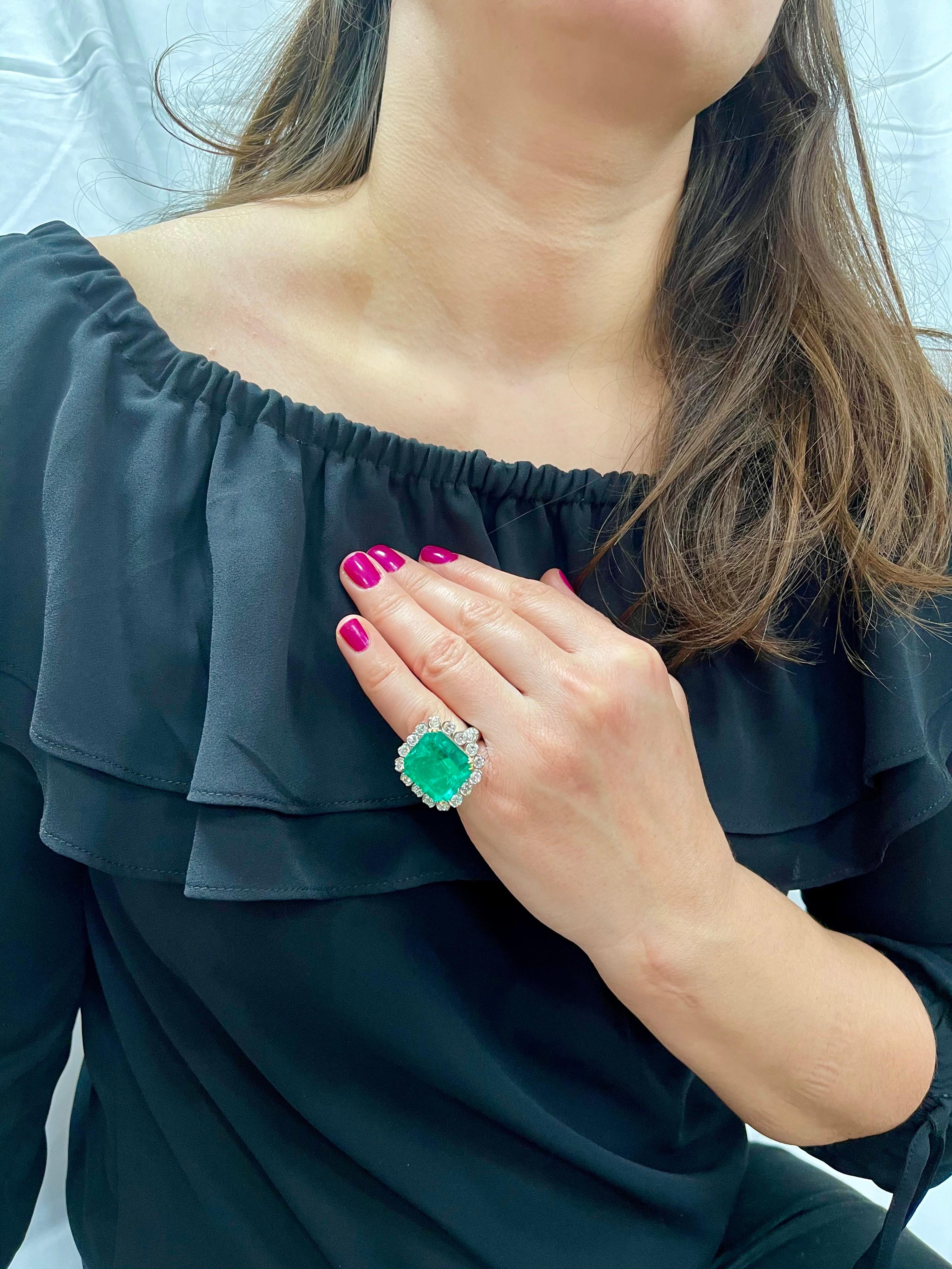 AGL zertifiziert Minor 20 Ct Smaragdschliff kolumbianischen Smaragd Diamant Platin Ring 13