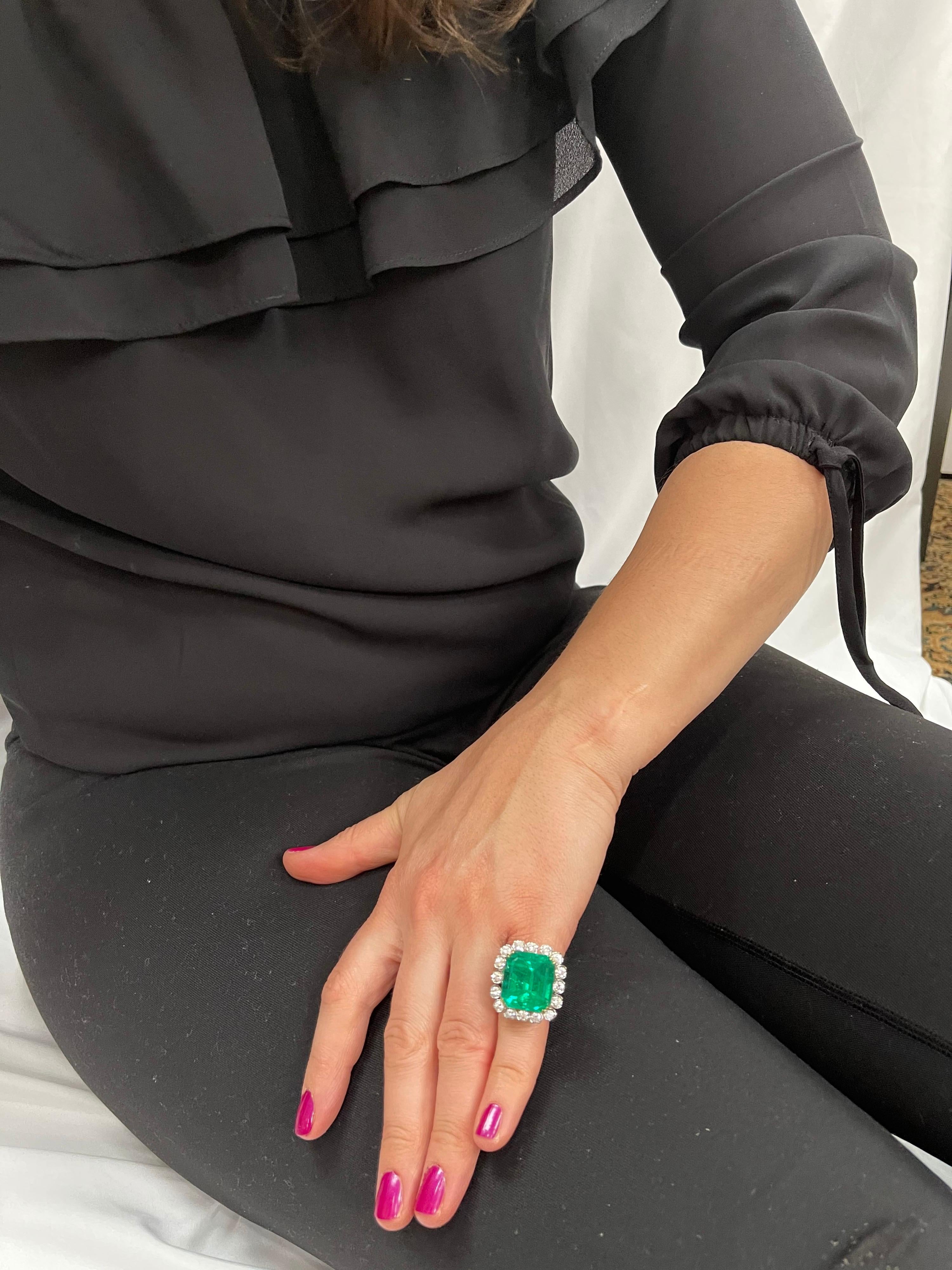 AGL zertifiziert Minor 20 Ct Smaragdschliff kolumbianischen Smaragd Diamant Platin Ring 14