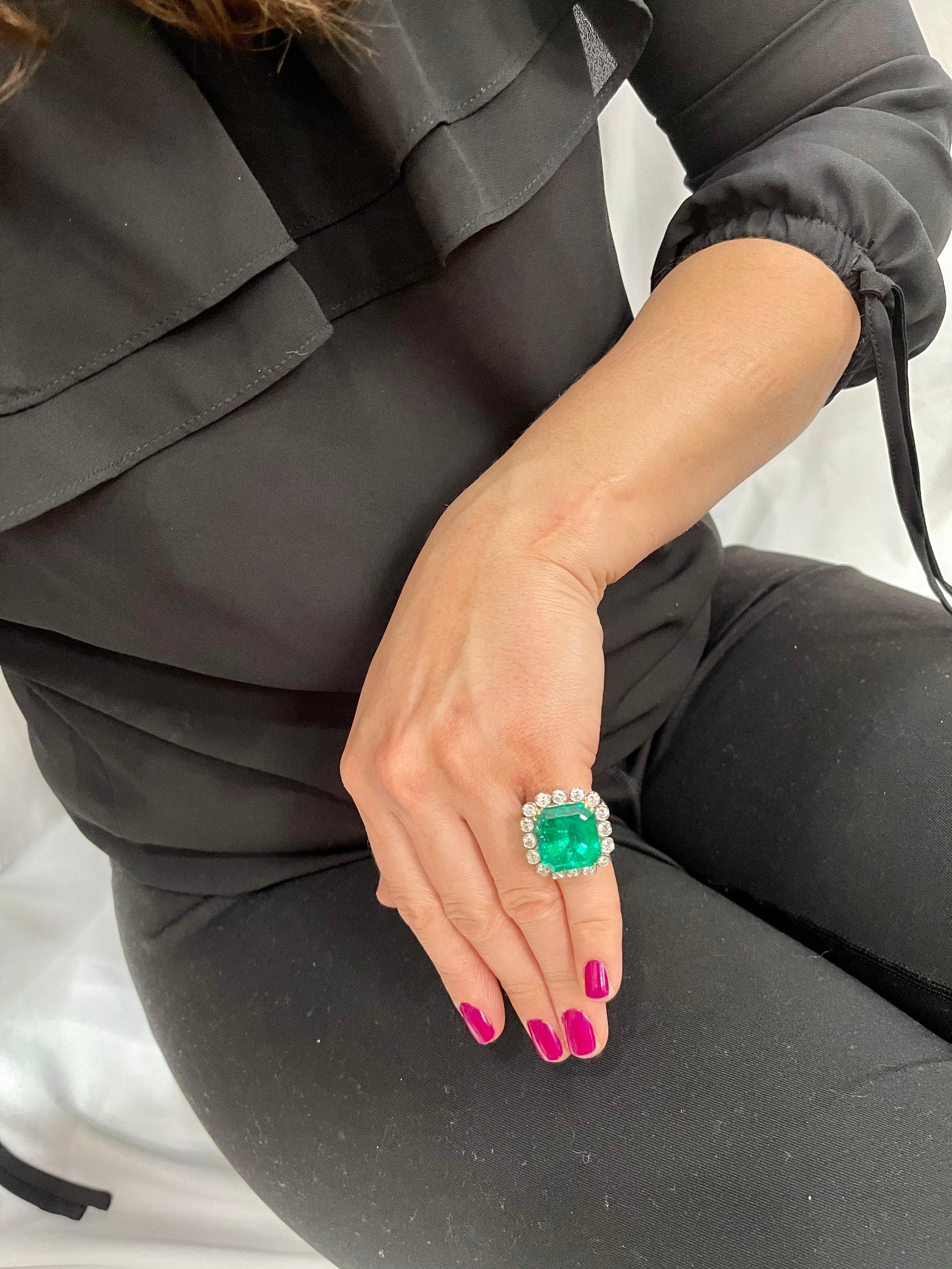 AGL zertifiziert Minor 20 Ct Smaragdschliff kolumbianischen Smaragd Diamant Platin Ring 15