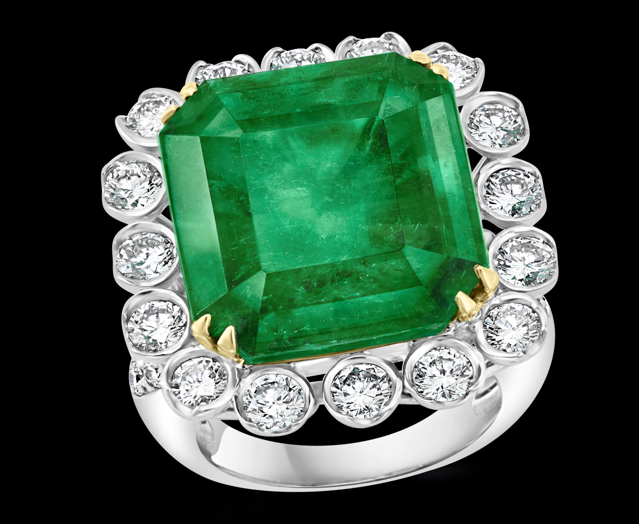 AGL zertifiziert Minor 20 Ct Smaragdschliff kolumbianischen Smaragd Diamant Platin Ring im Zustand „Hervorragend“ in New York, NY