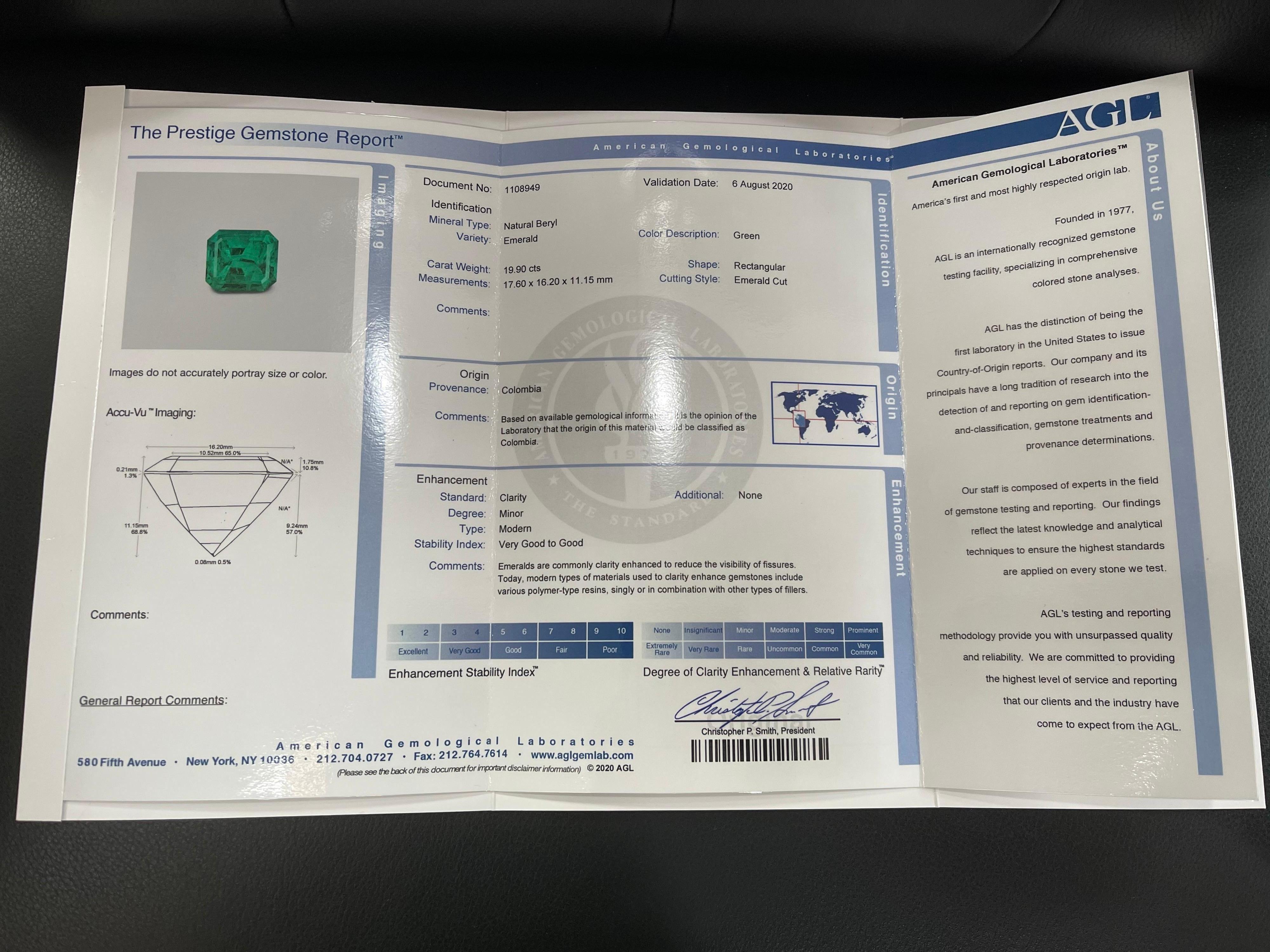 AGL zertifiziert Minor 20 Ct Smaragdschliff kolumbianischen Smaragd Diamant Platin Ring 2