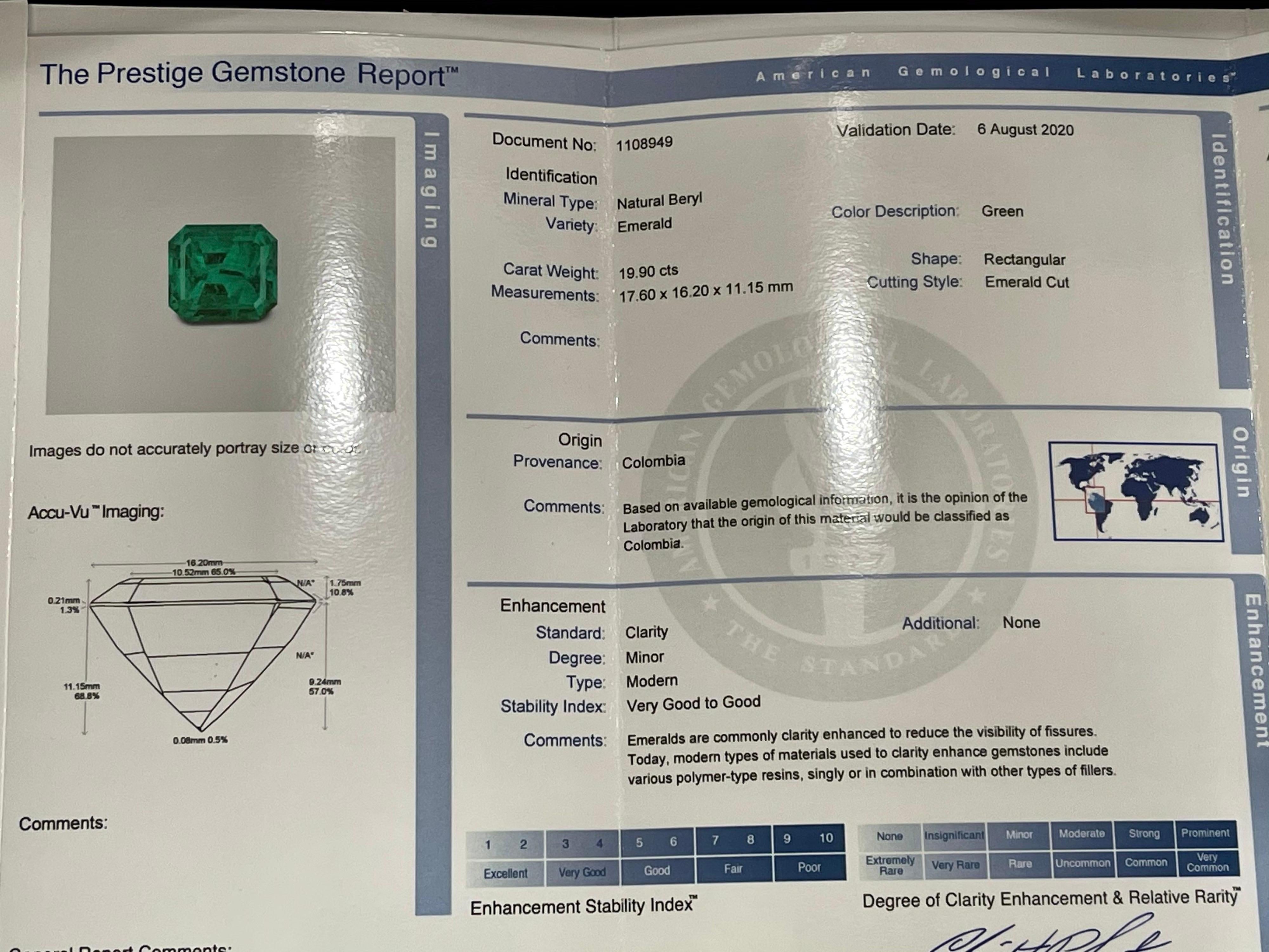 AGL zertifiziert Minor 20 Ct Smaragdschliff kolumbianischen Smaragd Diamant Platin Ring 3