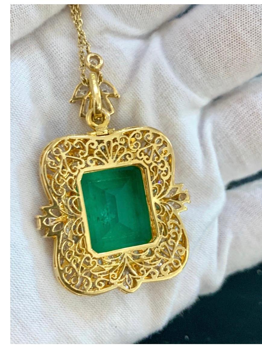 AGL Certified Minor 23.84 Ct Colombian Emerald & Diamond Pendent/Necklace Estate 7