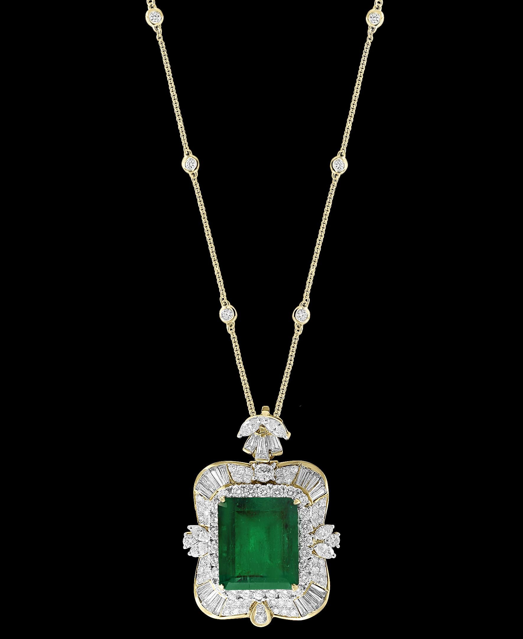 
AGL Certified Minor 23.84 Ct Emerald cut Colombian Emerald & Diamond Pendent/Necklace Estate
AGL certificate number:  CS 67642  , American gemology institute is one of the best lab for color stone certification
Gold: 18 Karat yellow gold 
Weight: