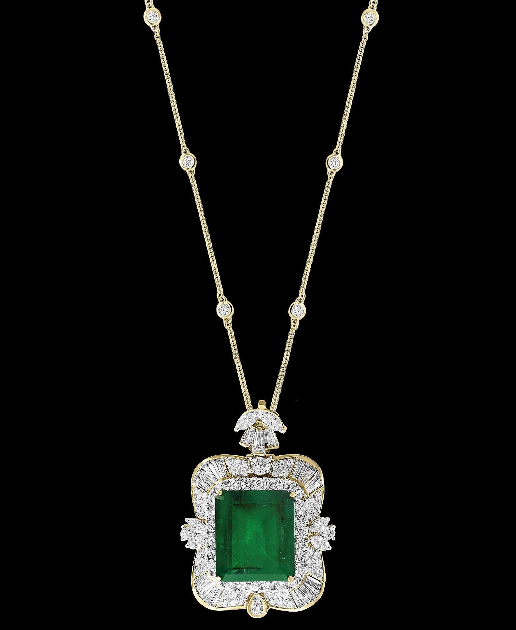 AGL Certified Minor 23.84 Ct Colombian Emerald & Diamond Pendent/Necklace Estate 1