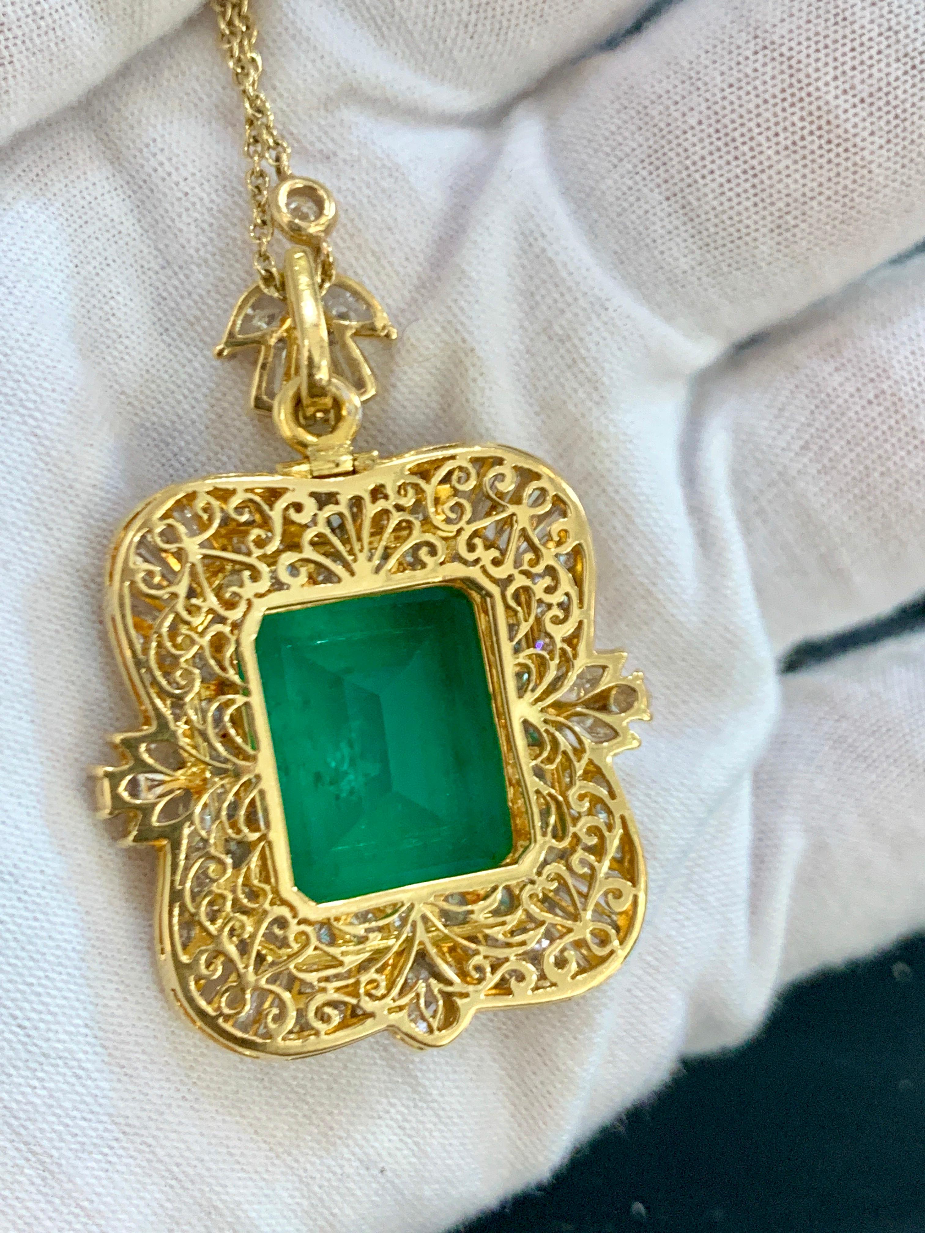 AGL Certified Minor 23.84 Ct Colombian Emerald & Diamond Pendent/Necklace Estate For Sale 4