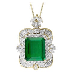 AGL Certified Minor 23.84 Ct Colombian Emerald & Diamond Pendent/Necklace Estate