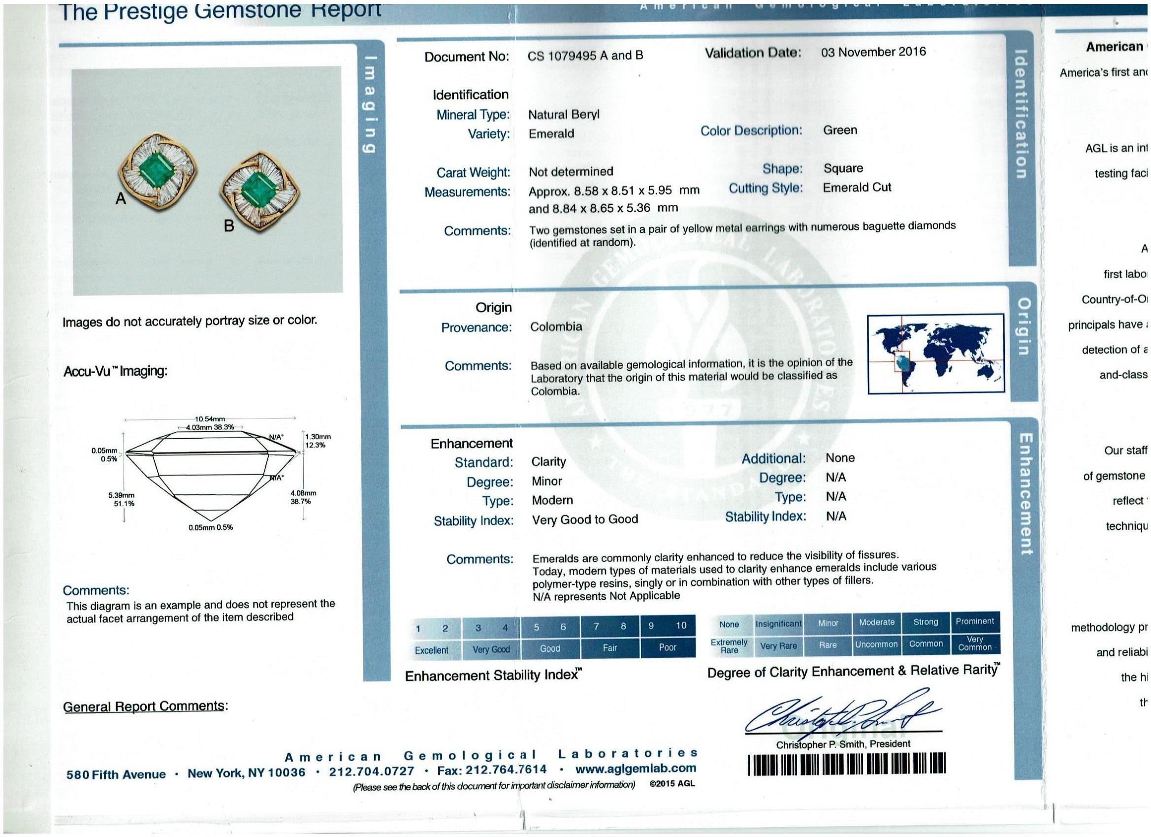 Ohrringe, AGL-zertifizierter kleiner 4ct Smaragdschliff kolumbianischer Smaragd Diamant 18k Gold im Angebot 2