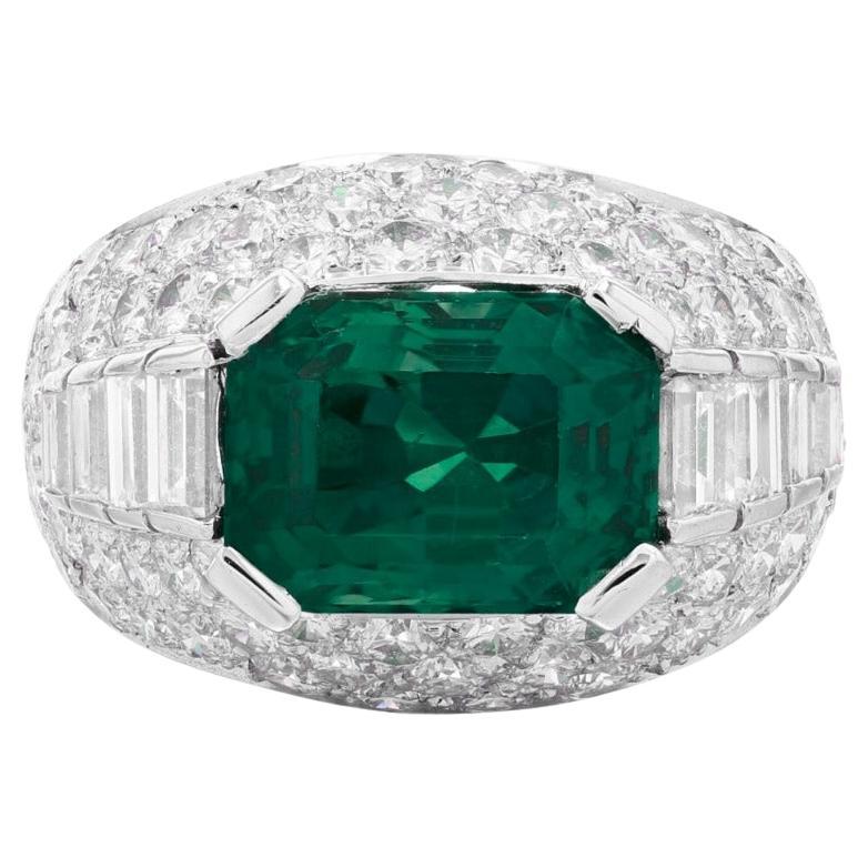 AGL Certified Minor Oil 6 Carat COLOMBIAN Emerald Diamond Ring