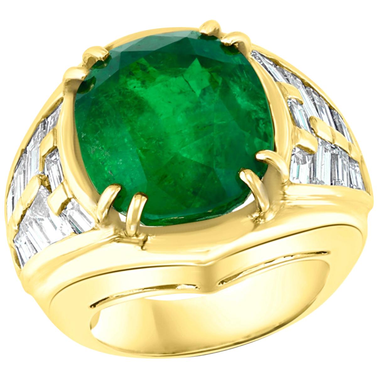 AGL Certified Minor Traditional 15Ct Colombian Emerald & Diamond Ring 18K Unisex For Sale