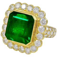 AGL Certified Minor Traditional 17.5 Ct Emerald Cut Colombian Emerald + Dia Ring