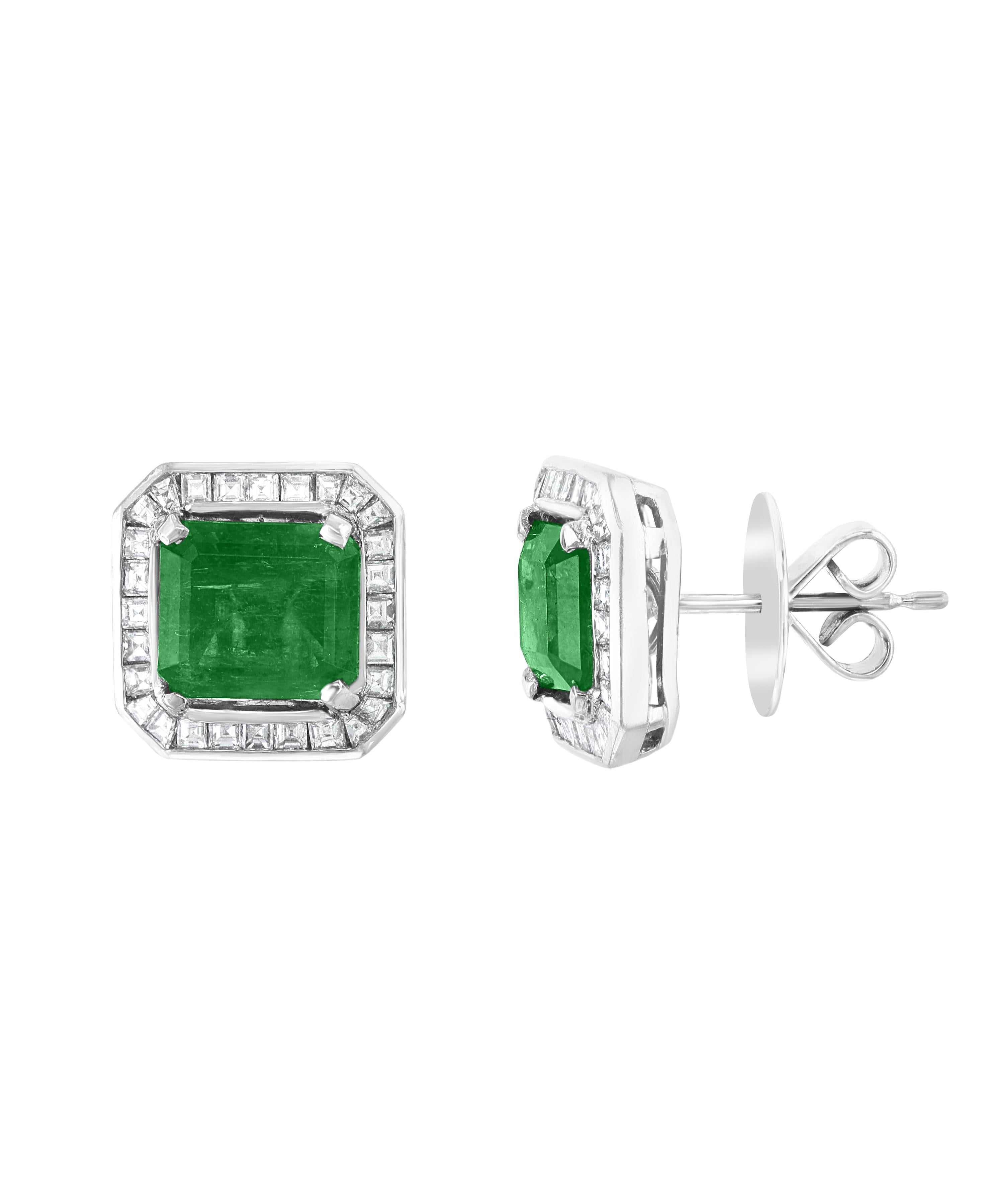 Diamant, AGL-zertifizierter kleiner, traditioneller 5 Karat kolumbianischer Smaragd, Diamant  Ohrstecker Damen im Angebot