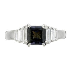 AGL Certified Natural 1.41 Carat Green Sapphire Diamond Platinum Engagement Ring