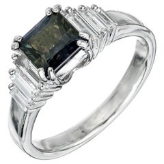 AGL Certified Natural 1.41 Carat Green Sapphire Diamond Platinum Engagement Ring