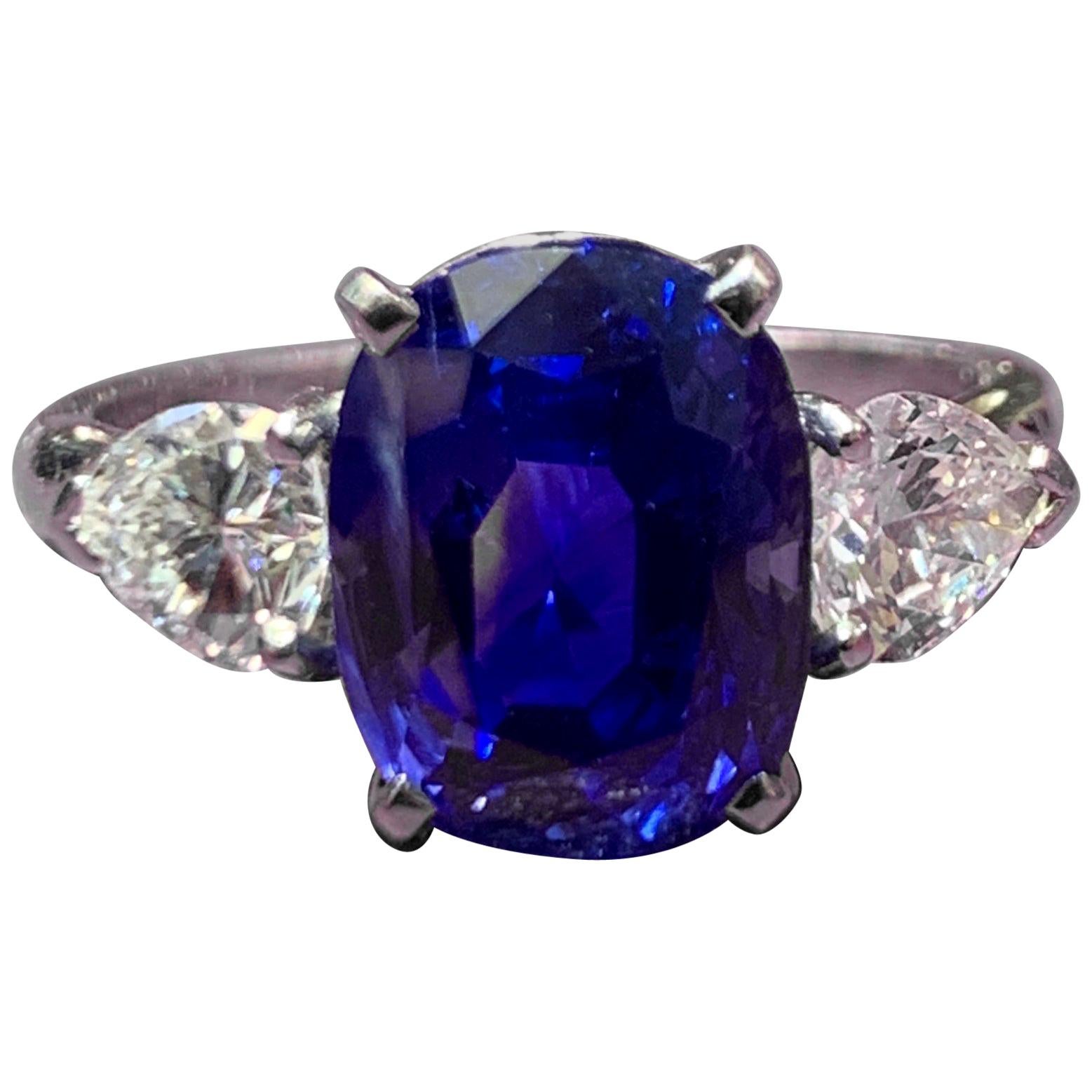 AGL Certified Natural Ceylon Sapphire and Diamond Three-Stone Ring