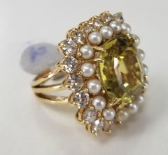 AGL Certified Natural Chrysoberyl Pearl and Diamond Ring