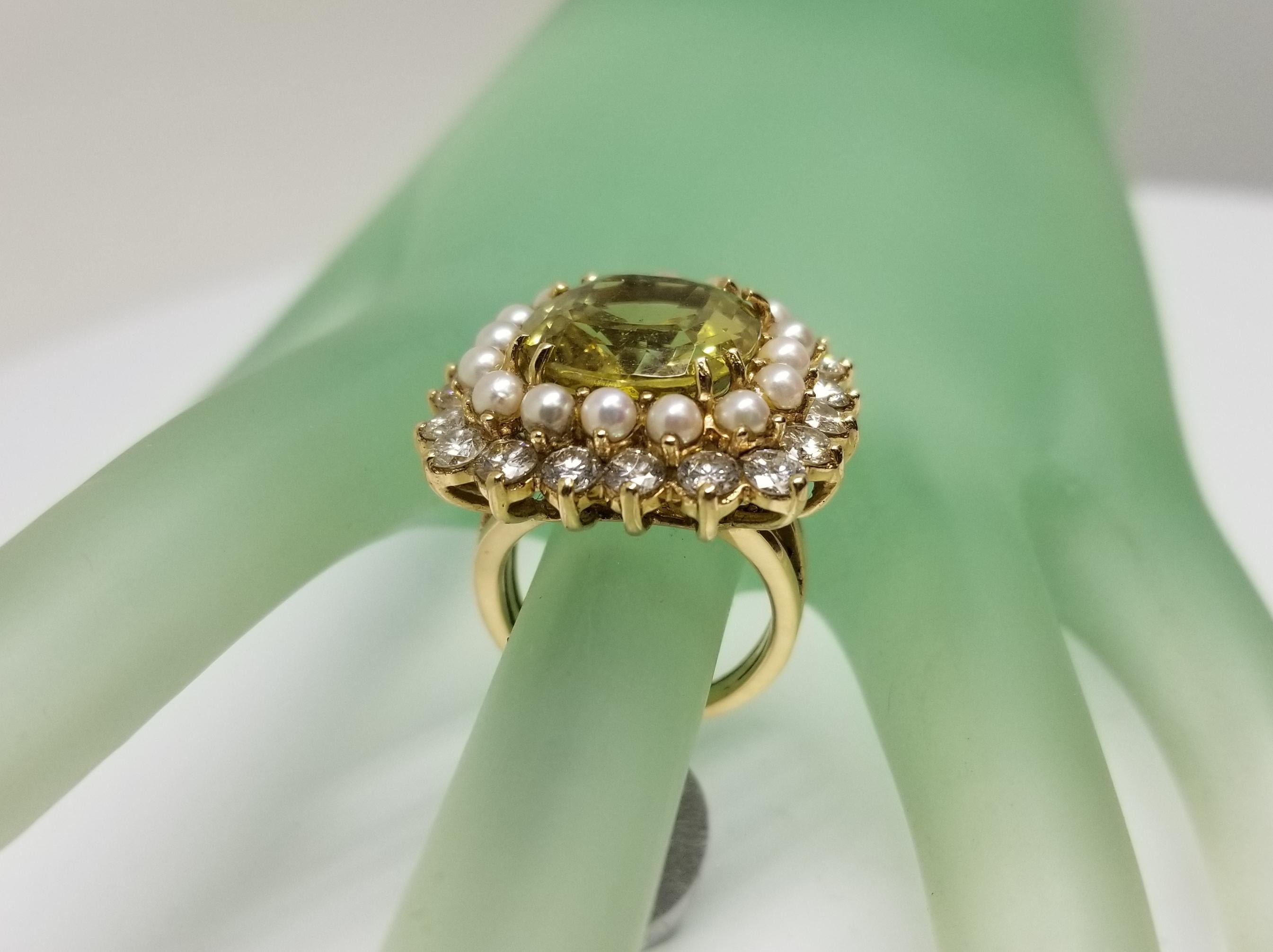 Ring mit natürlichem Chrysoberyll-Perlen- und Diamanten, AGL-zertifiziert Damen im Angebot
