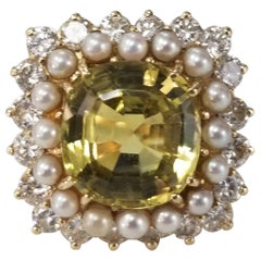AGL Certified Natural Chrysoberyl Pearl and Diamond Ring