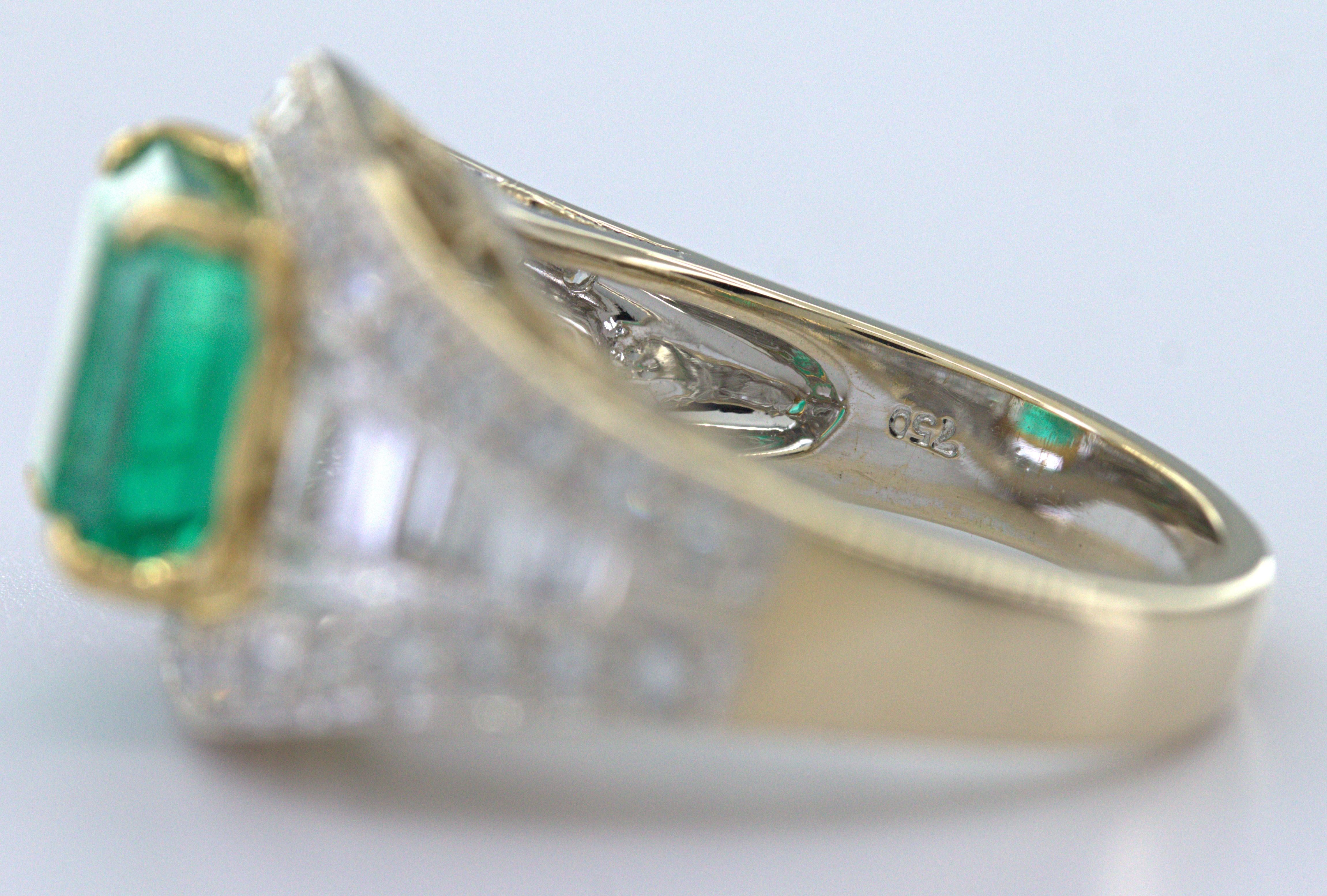 AGL Certified Natural Emerald, Diamond, 18K Yellow Gold Ring For Sale 6