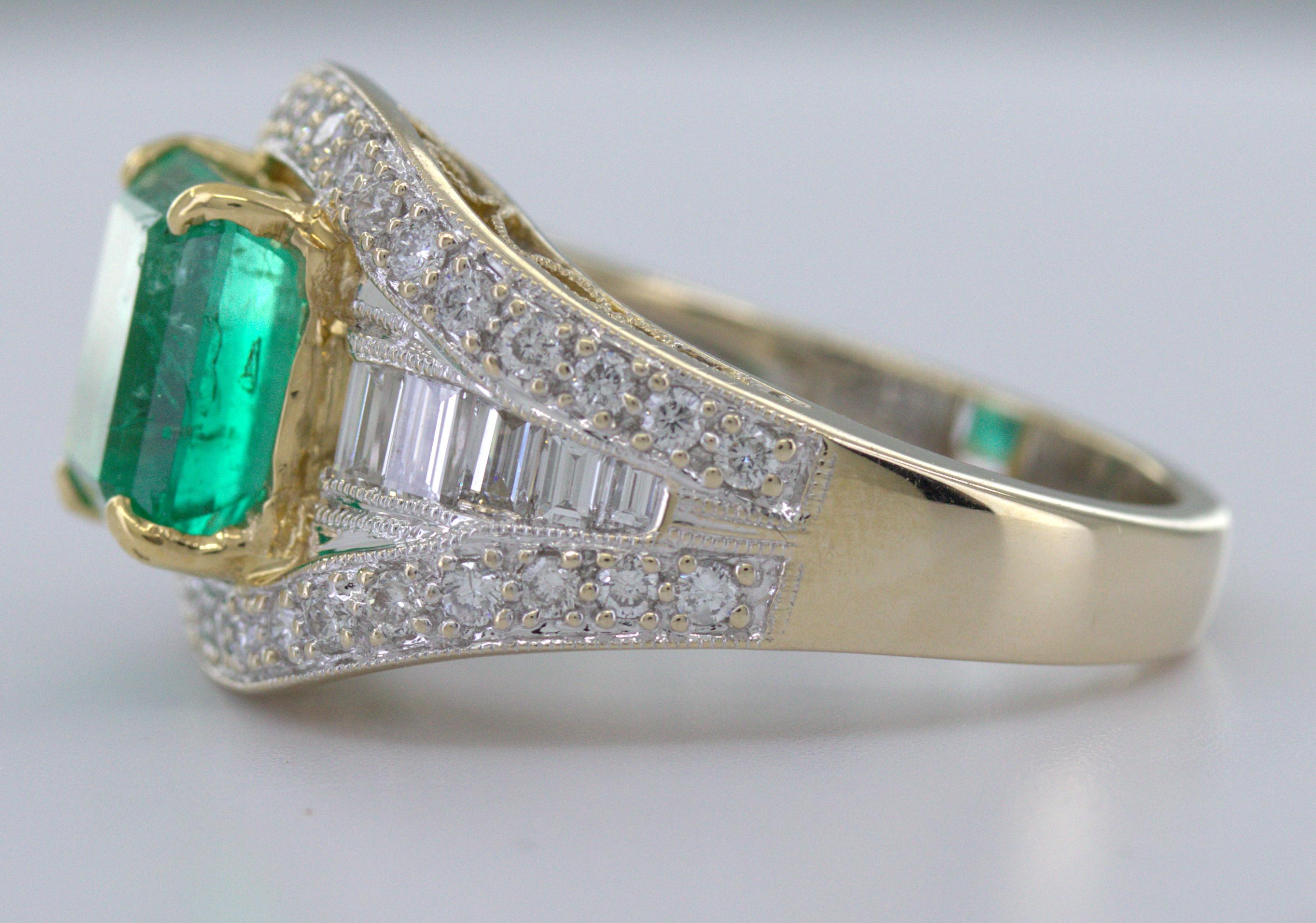 AGL Certified Natural Emerald, Diamond, 18K Yellow Gold Ring For Sale 8