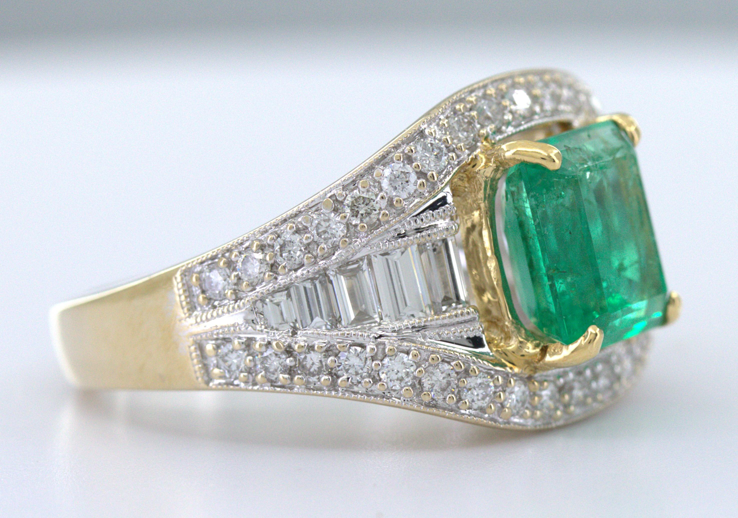 AGL Certified Natural Emerald, Diamond, 18K Yellow Gold Ring For Sale 9