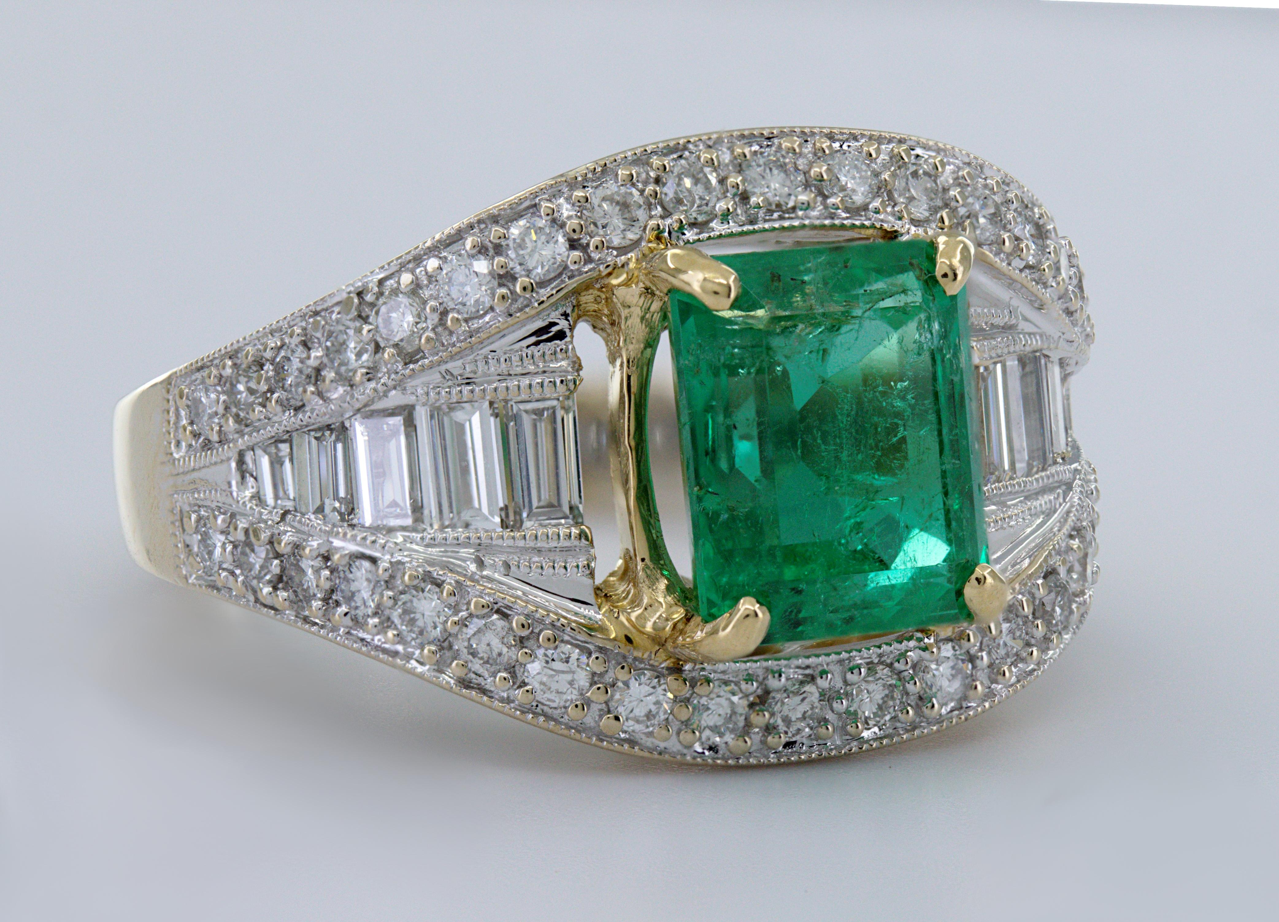 AGL Certified Natural Emerald, Diamond, 18K Yellow Gold Ring For Sale 10