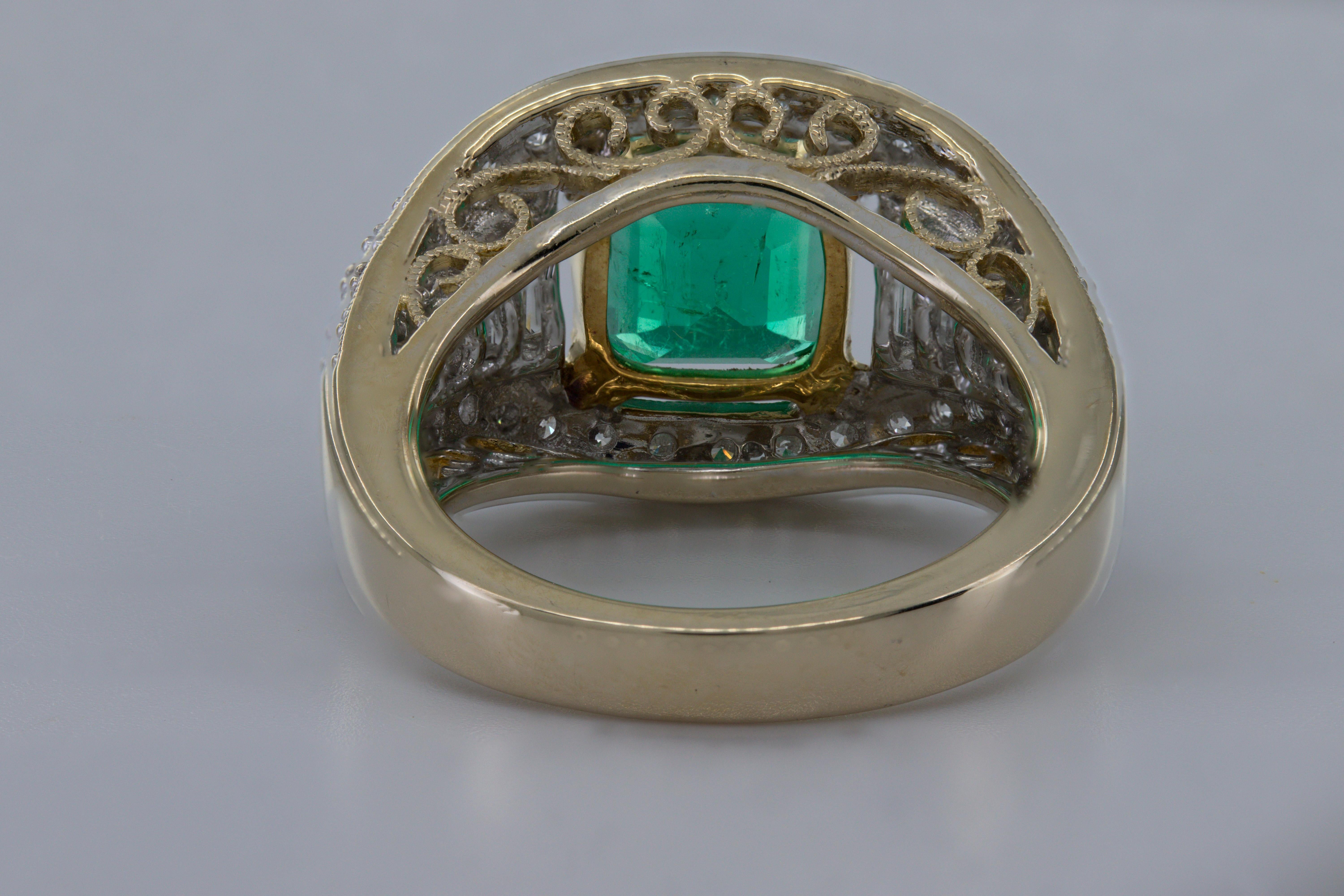AGL Certified Natural Emerald, Diamond, 18K Yellow Gold Ring For Sale 1