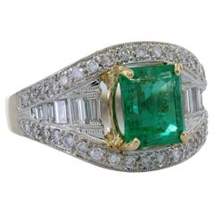 AGL Certified Natural Emerald, Diamond, 18K Yellow Gold Ring