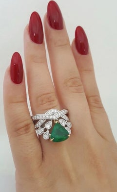 Agl Certified Natural Green Minor Oil Emerald Diamond Ring