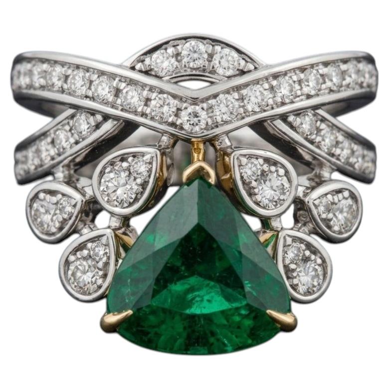 Agl Zertifiziert Natürlicher Grüner Minor Öl Smaragd Diamant Ring