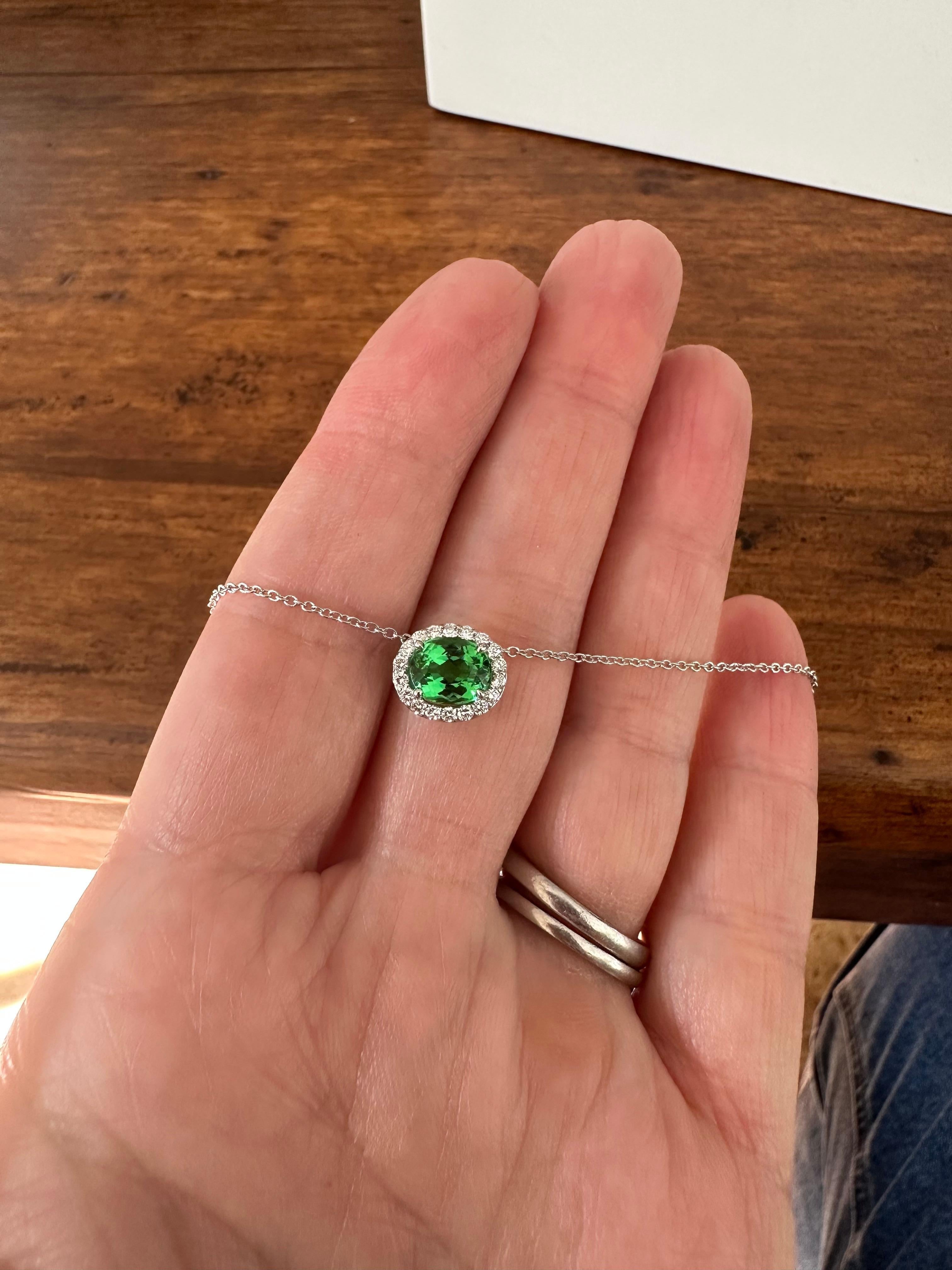 AGL Certified Natural Green Paraiba and Diamond Halo Pendant Necklace  In New Condition For Sale In Denver, CO