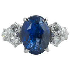 AGL Certified Natural No Heat Ceylon Blue Sapphire Diamond Gold Ring