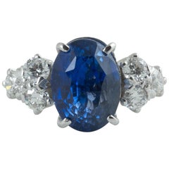 Goldring, AGL-zertifizierter natürlicher unbehandelter Ceylon-Blauer Saphir, Diamant