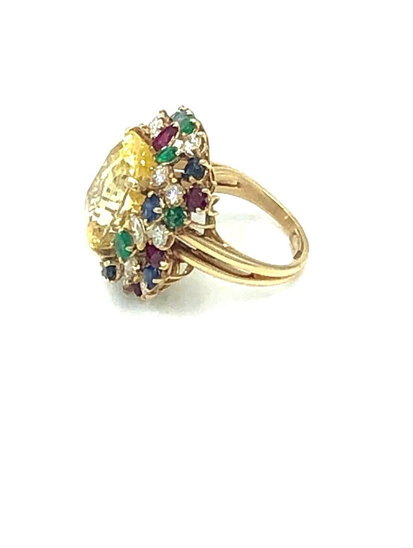 Cushion Cut AGL Certified Natural No Heat Yellow Sapphire Ring, Oscar Heyman, 1960s For Sale