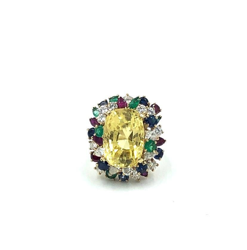 Women's or Men's AGL Certified Natural No Heat Yellow Sapphire Ring, Oscar Heyman, 1960s For Sale