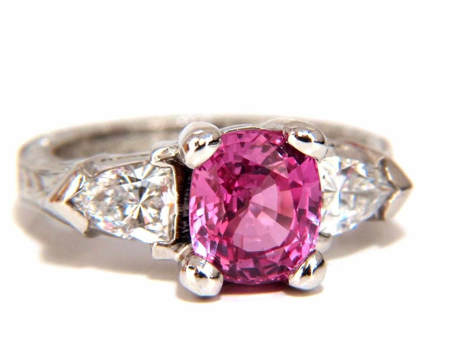 AGL Certified Natural Pink Sapphire Shield Cut Diamond Ring Platinum Arthritis In New Condition For Sale In New York, NY