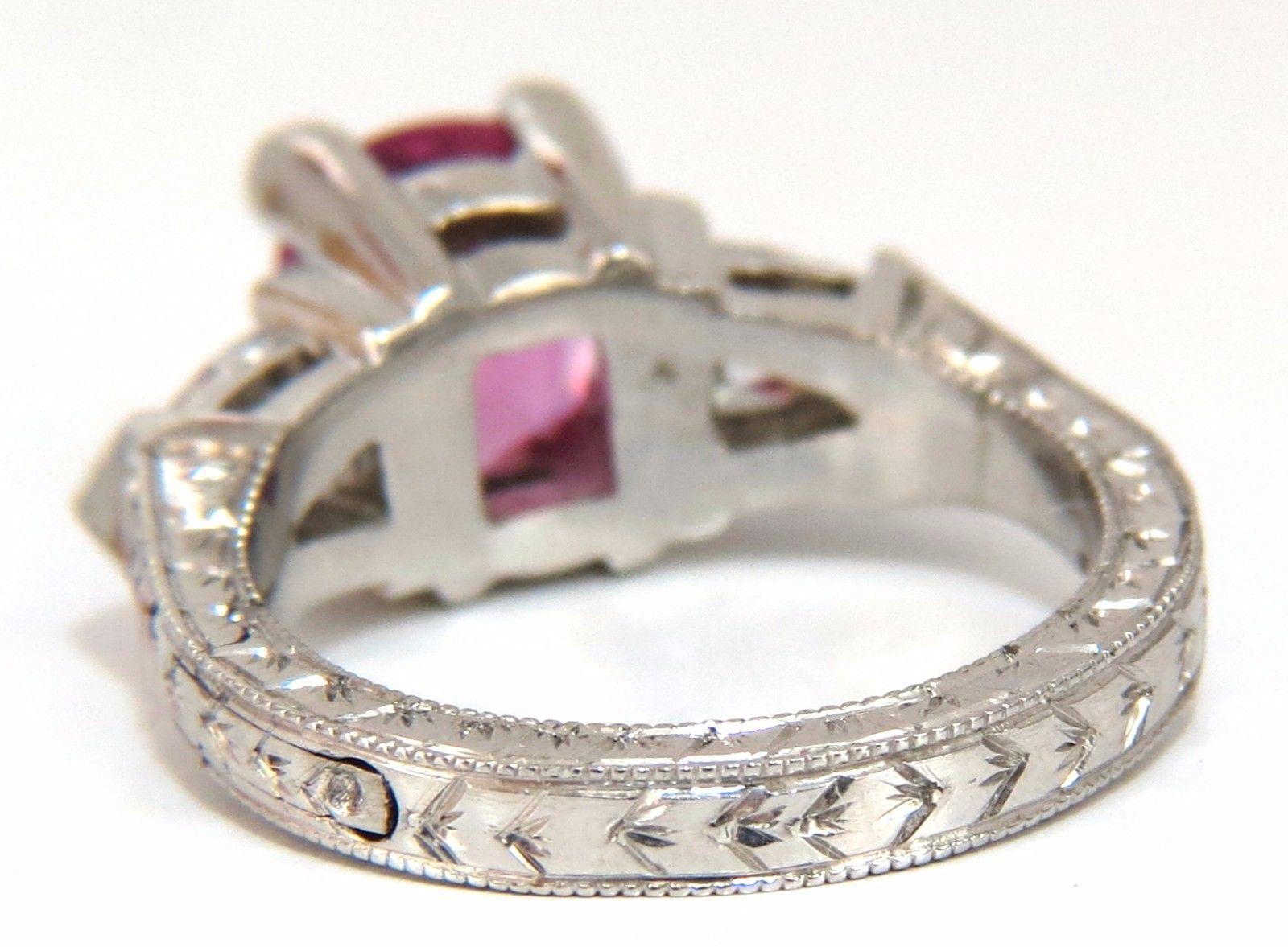 AGL Certified Natural Pink Sapphire Shield Cut Diamond Ring Platinum Arthritis For Sale 2