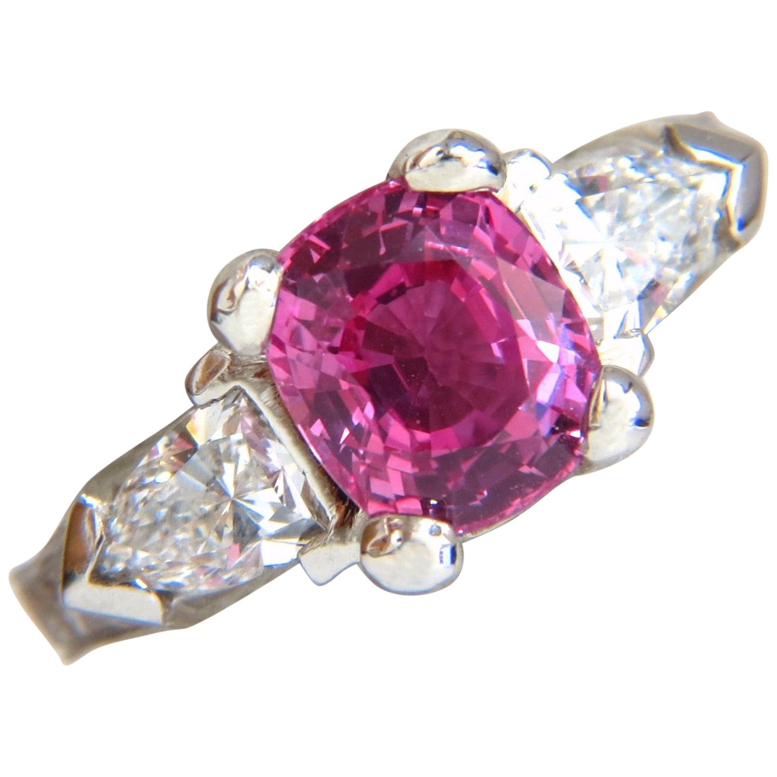 AGL Certified Natural Pink Sapphire Shield Cut Diamond Ring Platinum Arthritis For Sale