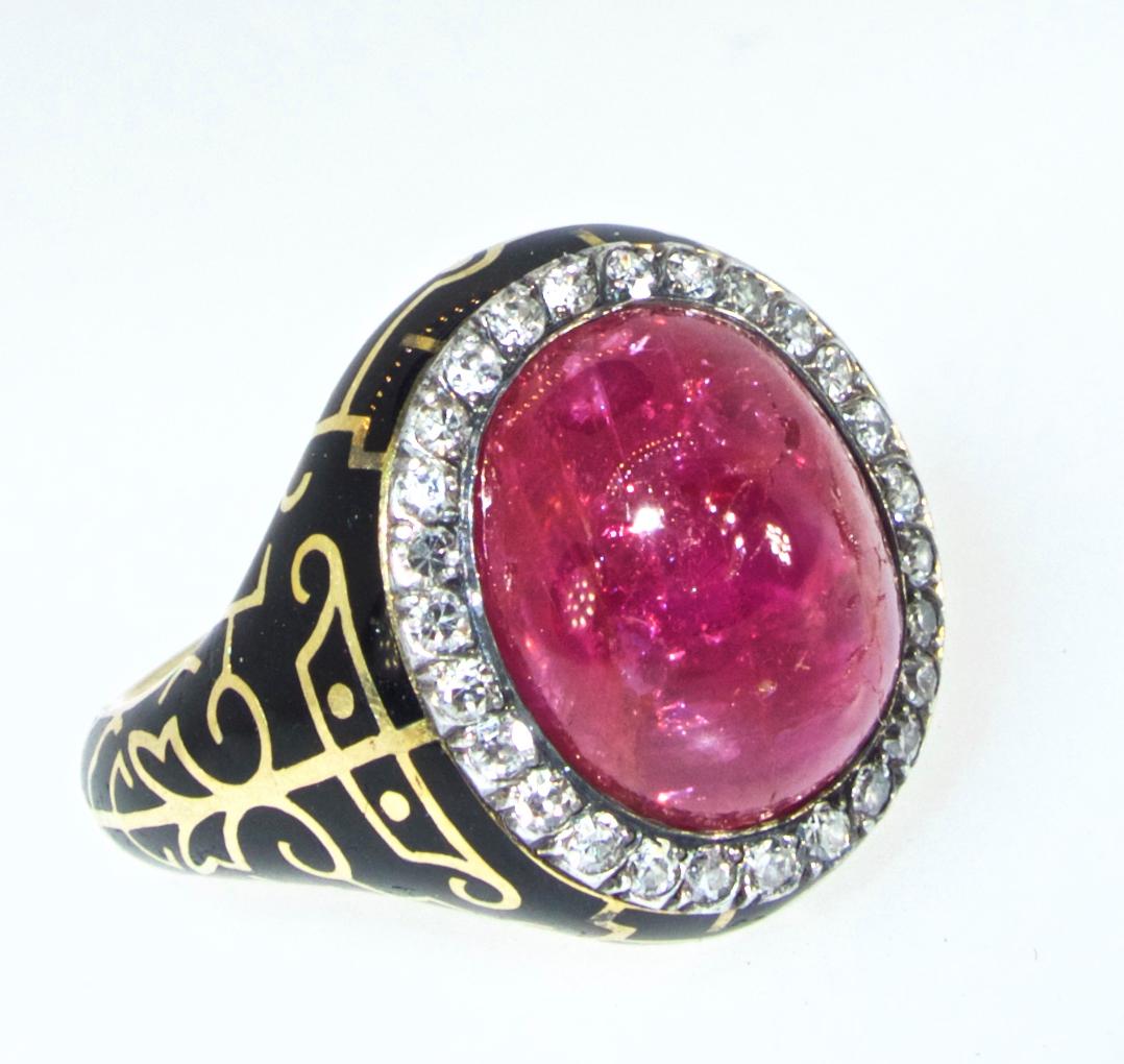 AGL Certified Natural Unheated Burma Ruby and Diamond Antique Ring (Viktorianisch)